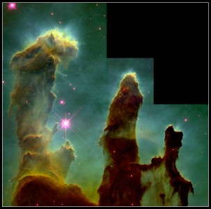 1. The Eagle Nebula. Photo Credit: April 1, 1995, Earth-orbiting Hubble Space Telescope (HST); Hubble Space Telescope Center, GRIN (http://grin.hq.nasa.gov) Database Number: GPN-2000-000987, National Aeronautics and Space Administration (NASA, http://www.nasa.gov), Government of the United States of America.
