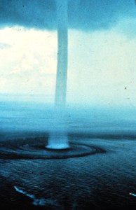 4. Waterspout, September 10, 1969, Florida Keys, State of Florida, USA. Photo Credit: Dr. Joseph Golden, National Oceanic and Atmospheric Administration Photo Library (http://www.photolib.noaa.gov), Historic NWS (National Weather Service) Collection, National Oceanic and Atmospheric Administration (NOAA, http://www.noaa.gov), United States Department of Commerce (http://www.commerce.gov), Government of the United States of America (USA).
