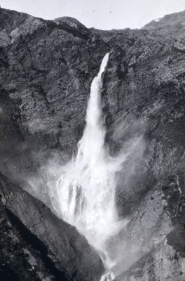 1. A Waterfall, Nuka Bay area, 1928; Kenai Peninsula, State of Alaska, USA. Photo Credit: Family of Rear Admiral Paul A. Smith, C&GS, National Oceanic and Atmospheric Administration Photo Library (http://www.photolib.noaa.gov), Coast & Geodetic Survey (C&GS) Historical Image Collection, National Oceanic and Atmospheric Administration (NOAA, http://www.noaa.gov), United States Department of Commerce (http://www.commerce.gov), Government of the United States of America (USA).