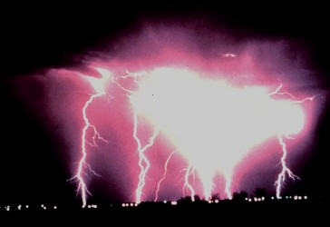 2. Intense cloud-to-ground lightning during a night-time thunderstorm, March, 1978. Norman, State of Oklahoma, USA. Photo Credit: C. Clark, OAR/ERL/National Severe Storms Laboratory (NSSL), National Oceanic and Atmospheric Administration Photo Library (http://www.photolib.noaa.gov), National Severe Storms Laboratory (NSSL) Collection, National Oceanic and Atmospheric Administration (NOAA, http://www.noaa.gov), United States Department of Commerce (http://www.commerce.gov), Government of the United States of America (USA).