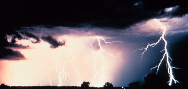 3. Multiple cloud-to-cloud and cloud-to-ground lightning strokes during a night-time thunderstorm. Photo Credit: OAR/ERL/National Severe Storms Laboratory (NSSL), National Oceanic and Atmospheric Administration Photo Library (http://www.photolib.noaa.gov), National Severe Storms Laboratory (NSSL) Collection, National Oceanic and Atmospheric Administration (NOAA, http://www.noaa.gov), United States Department of Commerce (http://www.commerce.gov), Government of the United States of America (USA).