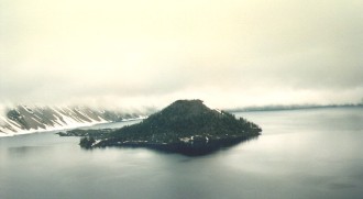 1. Thick Fog Between Wizard Island and the Caldera Wall, Summer of 1995. Crater Lake National Park, State of Oregon, USA. Photo Credit: Connie Hoong, Crater Lake Photos (http://CraterLake.wr.usgs.gov/photos.html), Crater Lake Data Clearinghouse (http://CraterLake.wr.usgs.gov), United States Geological Survey (USGS, http://www.usgs.gov), United States Department of the Interior (http://www.doi.gov), Government of the United States of America (USA).