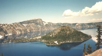 2. The Caldera Wall Clearly Visible From Wizard Island, Summer of 1995. Crater Lake National Park, State of Oregon, USA. Photo Credit: Connie Hoong, Crater Lake Photos (http://CraterLake.wr.usgs.gov/photos.html), Crater Lake Data Clearinghouse (http://CraterLake.wr.usgs.gov), United States Geological Survey (USGS, http://www.usgs.gov), United States Department of the Interior (http://www.doi.gov), Government of the United States of America (USA).