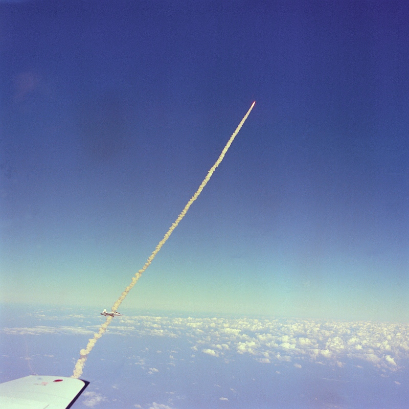 15. Another Spectacular Aerial View of the Liftoff of Space Shuttle Columbia (STS-2) on November 12, 1981, As Seen From NASA's T-38 Talon Supersonic Trainer Jet. NASA Kennedy Space Center, State of Florida, USA. Photo Credit: NASA Astronaut Dr. Kathryn D. Sullivan, Ph.D.; Space Shuttle Columbia (STS-2), T-38 Talon Supersonic Trainer Jet, John F. Kennedy Space Center, November 12, 1981, GRIN (http://grin.hq.nasa.gov) Database Number: GPN-2000-001359, National Aeronautics and Space Administration (NASA, http://www.nasa.gov), Government of the United States of America.