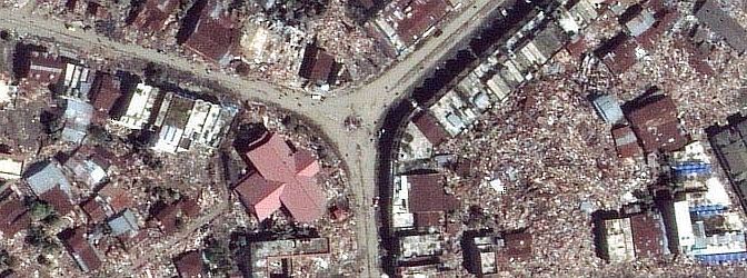 2. The City of Meulaboh in Sumatra, Republik Indonesia After "The Great Earthquake and Catastrophic Tsunami of 2004" <http://ChamorroBible.org/gpw/gpw-The-Great-Earthquake-and-Catastrophic-Tsunami-of-2004.htm>. DigitalGlobe Satellite Photo, January 7, 2005. Photo Credit: DigitalGlobe (http://DigitalGlobe.com), Tsunami Media Gallery, QuickBird Images of Tsunami Sites (http://DigitalGlobe.com/tsunami_gallery.html), Indonesia, January 7, 2005, "Meluaboh Overview " "Area overview". DigitalGlobe Imagery Analysis: "Tsunami Aftermath: Calang - Meulaboh, Indonesia; QuickBird Satellite Imagery, January 7, 2005" <http://www.digitalglobe.com/images/tsunami/Meulaboh_Tsunami_Damage.pdf>.