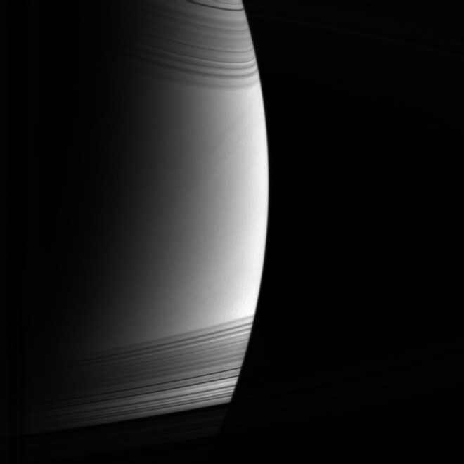 The Rings of Saturn Cast as Shadows on the Surface of the Planet. Photo Credit: Cassini Mission (http://saturn.jpl.nasa.gov), Cassini Orbiter, May 21, 2005; Planetary Photojournal (http://photojournal.jpl.nasa.gov, PIA07532), National Aeronautics and Space Administration (NASA, http://www.nasa.gov)/Jet Propulsion Laboratory (JPL, http://www.jpl.nasa.gov)/Space Science Institute (http://ciclops.org), Government of the United States of America.