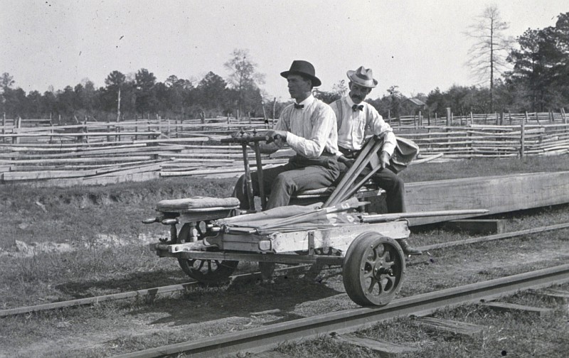 On the Railroad Tracks: The Level Party of W. H. Burger Rides to Work on a Hand-and-Foot-Powered Velocipede, 1902. Indian Territory, Oklahoma, USA. Photo Credit: NOAA John Hayford Album, National Oceanic and Atmospheric Administration Photo Library (http://www.photolib.noaa.gov, theb0741), Historic C&GS Collection, NOAA Central Library, National Oceanic and Atmospheric Administration (NOAA, http://www.noaa.gov), United States Department of Commerce (http://www.commerce.gov), Government of the United States of America (USA).