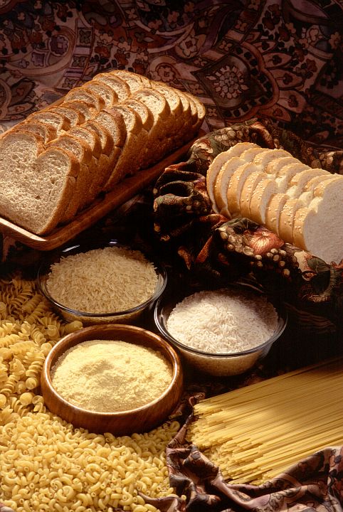Enriched Bread, Flour, Cornmeal, Rice, Pasta. Photo Credit: Scott Bauer (http://www.ars.usda.gov/is/graphics/photos, K7650-1), Agricultural Research Service (ARS, http://www.ars.usda.gov), United States Department of Agriculture (USDA, http://www.usda.gov), Government of the United States of America (USA).
