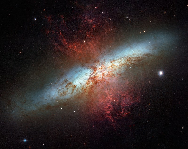Beautiful, Awe-Inspiring, and Magnificent View of Starburst Galaxy M82 - NGC 3034, Ursa Major Constellation. Photo Credit: Happy Sweet Sixteen, Hubble Telescope!, March 27-29, 2006 (Release date: April 24, 2006), STScI-2006-14, NASA's Earth-orbiting Hubble Space Telescope (http://HubbleSite.org); The Hubble Heritage Team (STScI/AURA), European Space Agency (ESA, http://SpaceTelescope.org), National Aeronautics and Space Administration (NASA, http://www.nasa.gov), Government of the United States of America (USA). Acknowledgment: J. Gallagher (University of Wisconsin), M. Mountain (STScI), and P. Puxley (National Science Foundation).