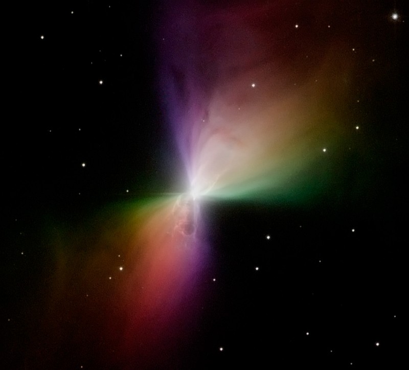 Polarized Light View of the Boomerang Nebula (ESO 172-7), a Bipolar Reflection Nebula In the Constellation Centaurus. Photo Credit: Hubble Catches Scattered Light from the Boomerang Nebula, January - May 2005 (Release date: September 13, 2005), STScI-2005-25, NASA's Earth-orbiting Hubble Space Telescope (http://HubbleSite.org); The Hubble Heritage Team (STScI/AURA), European Space Agency (ESA, http://SpaceTelescope.org), National Aeronautics and Space Administration (NASA, http://www.nasa.gov), Government of the United States of America (USA). Acknowledgment: J. Biretta (STScI).