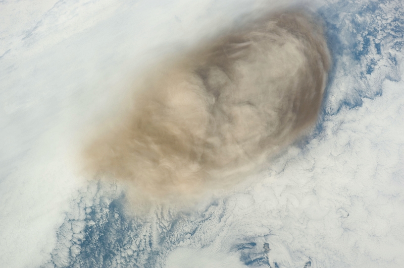 8. Ash Cloud From the Eruption of the Sarychev Peak Volcano, June 14, 2009 at 21:30:50 GMT, Matua Island, Kuril Islands, Rossiyskaya Federatsiya -- Russian Federation, As Seen From the International Space Station (Expedition 20) Photo Credit: NASA, International Space Station (Expedition Twenty); ISS020-E-10156, Sarychev Peak, Ash cloud, Matua Island, Kuril (or Kurile) Islands; Image Science and Analysis Laboratory, NASA-Johnson Space Center. 'Astronaut Photography of Earth - Display Record.' <http://eol.jsc.nasa.gov/scripts/sseop/photo.pl?mission=ISS020&roll=E&frame=10156>; National Aeronautics and Space Administration (NASA, http://www.nasa.gov), Government of the United States of America (USA).