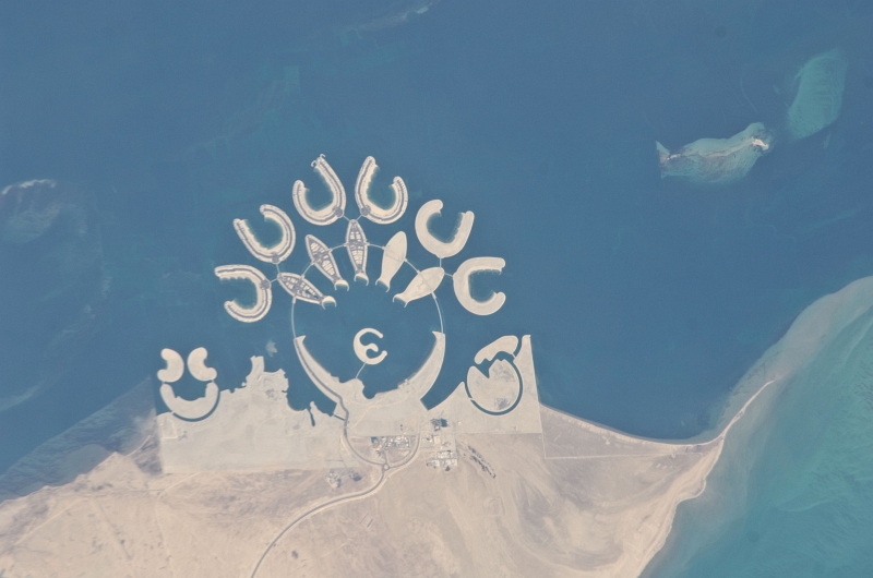 1. Durrat Al Bahrain, Mamlakat al Bahrayn - Kingdom of Bahrain, January 23, 2011 at 11:17:08 GMT, As Seen From the International Space Station (Expedition Twenty-Six), Latitude (LAT): 24.1, Longitude (LON): 50.5, Altitude (ALT): 188 Nautical Miles, Sun Azimuth (AZI): 223 degrees, Sun Elevation Angle (ELEV): 34 degrees. Photo Credit: NASA; ISS026-E-20127, International Space Station (Expedition 26); Image Science and Analysis Laboratory, NASA-Johnson Space Center. 'Astronaut Photography of Earth - Display Record.' <http://eol.jsc.nasa.gov/scripts/sseop/photo.pl?mission=ISS026&roll=E&frame=20127>; National Aeronautics and Space Administration (NASA, http://www.nasa.gov), Government of the United States of America (USA).