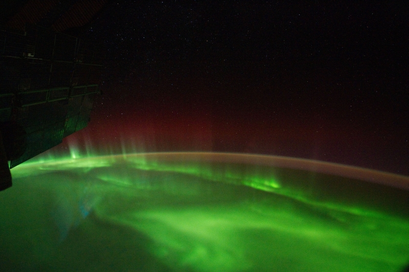 2. A River of Light: Stars, Airglow, Red and Green Aurora Australis Over the Indian Ocean, September 18, 2011 at 13:28:30 GMT, As Seen From the International Space Station (Expedition 29), Latitude (LAT): -50.7, Longitude (LON): 137.7, Altitude (ALT): 209 Nautical Miles, Sun Azimuth (AZI): 204 degrees, Sun Elevation Angle (ELEV): -39 degrees. Photo Credit: NASA; ISS029-E-7500, International Space Station (Expedition 29); Image Science and Analysis Laboratory, NASA-Johnson Space Center. 'The Gateway to Astronaut Photography of Earth.' <http://eol.jsc.nasa.gov/scripts/sseop/photo.pl?mission=ISS029&roll=E&frame=7500>; National Aeronautics and Space Administration (NASA, http://www.nasa.gov), Government of the United States of America (USA).