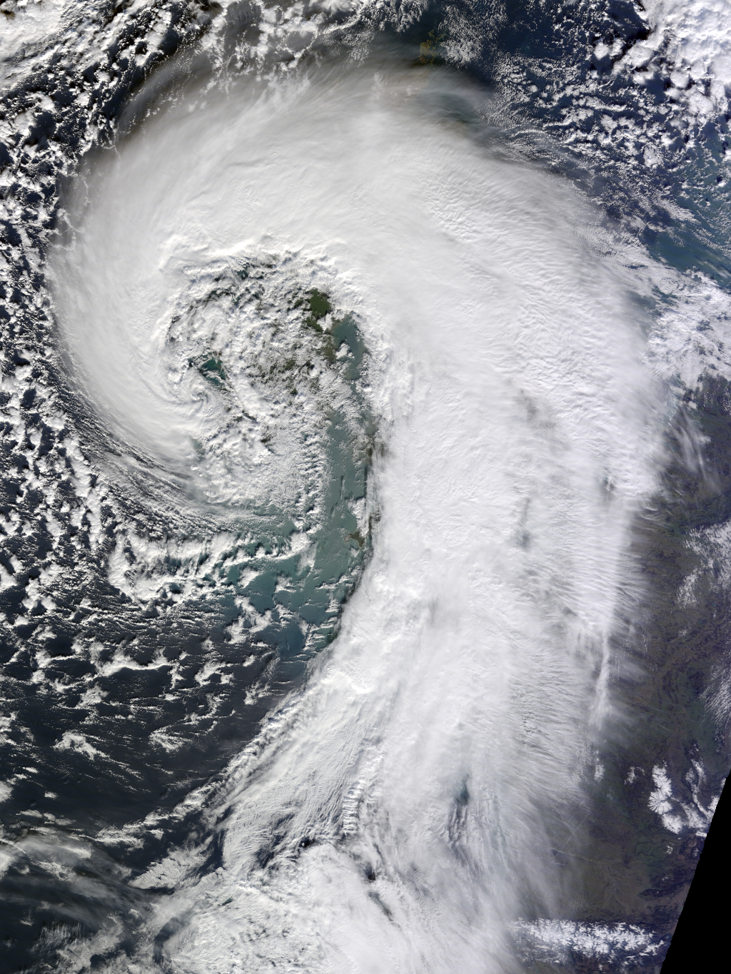 1. Extratropical Cyclone Over United Kingdom of Great Britain and Northern Ireland, February 12, 2014, As Seen By the MODIS Instrument Aboard NASA's Terra Satellite. Photo Credit: National Aeronautics and Space Administration (NASA, http://www.nasa.gov), Government of the United States of America.