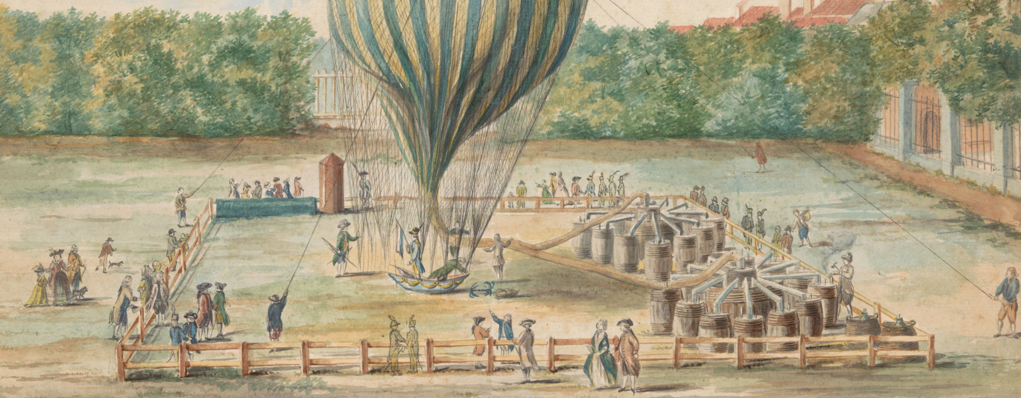 The Launch of Blanchard's Balloon at The Hague in 1785 by G. Carbentus (cropped)