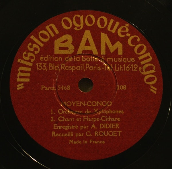 Center label from audio recording for Mission Ogooué-Congo