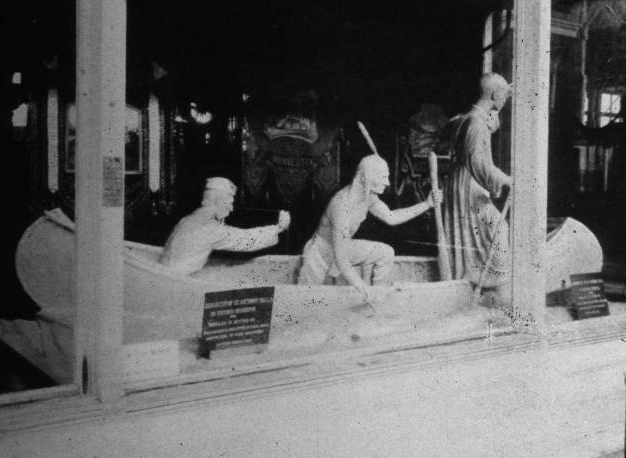 File:John K. Daniels's butter sculpture of Father Hennepin and guides discovering St. Anthony Falls, Louisiana Purchase Exposition, St. Louis, 1904.jpg