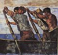 Rowing men, detail