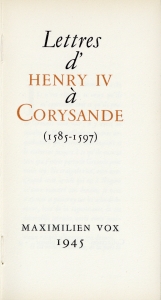 Lettres d'Henry IV  Corysande : 1585-1597