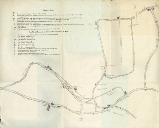 Plan du rseau hydrographique de Lisieux - 1838