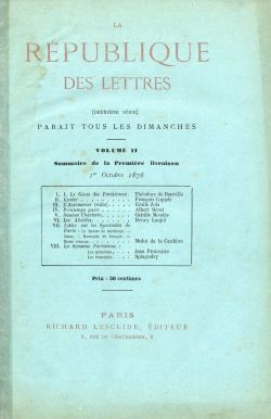 La Rpublique des Lettres, 1.10.1876 (couv.)