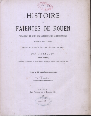 Histoire des faences de Rouen - Page de titre.