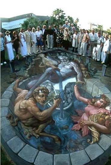 [una "fontana" sgorga dal marciapiede]