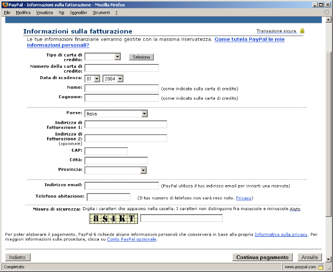 [schermata di immissione dati carta di credito]