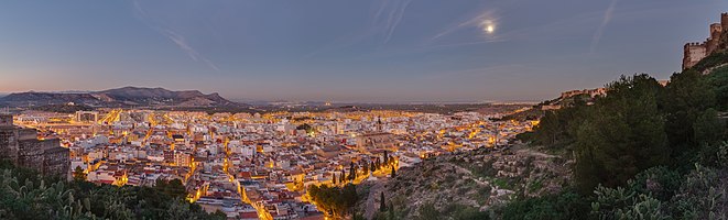View of the former roman city of Sagunto after sunset at the moon light. The picture was taken from the hill where the castle is located. This picture is the result of 9 frames (3 different frames with 3 differnt exposures).