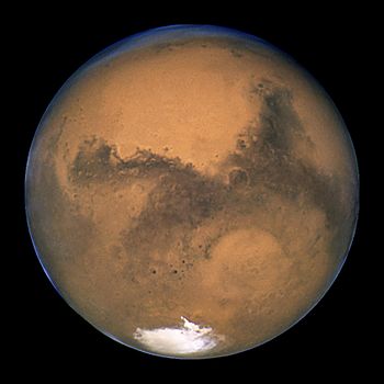 Photograph of Mars taken by the Hubble Space Telescope during opposition in 2003.