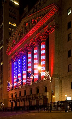 The New York Stock Exchange on Wall Street in New York City during Christmas time.