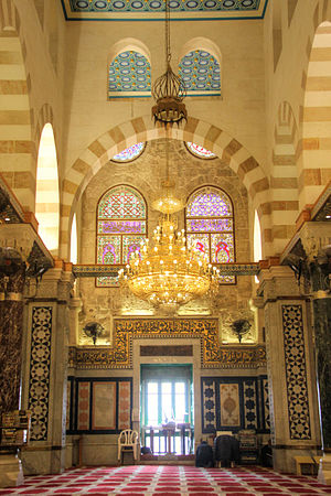 View Islamic architecture from inside the Al-Aqsa Mosque in Jerusalem.