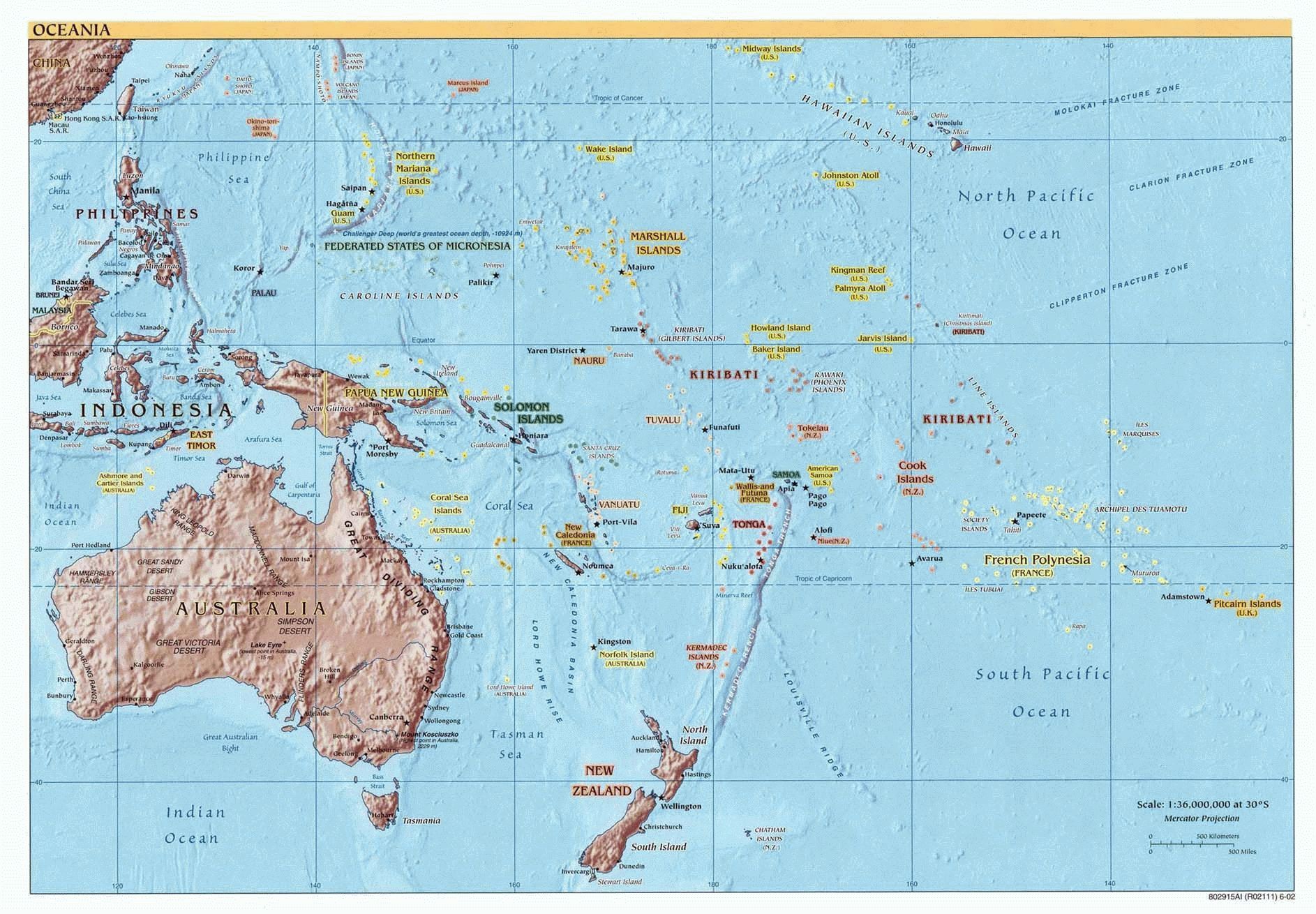 Map of Oceania (Reference), 2002. Courtesy of, The World Factbook (http://cia.gov/cia/publications/factbook) or CIA Maps and Publications Released to the Public (http://www.cia.gov/cia/publications/mapspub), Central Intelligence Agency (CIA), Government of the United States of America (USA); and the Perry-Castaeda Map Collection (http://www.lib.utexas.edu/maps), Perry-Castaeda Library, The General Libraries, University of Texas at Austin, Austin, Texas, USA.