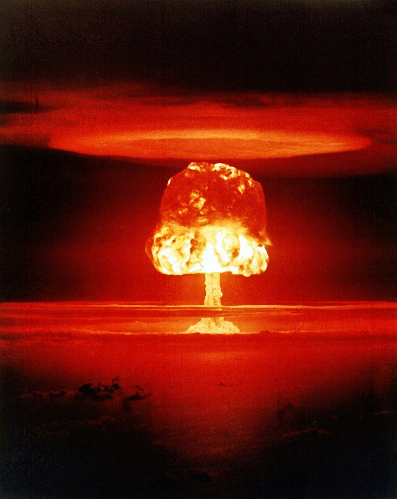 4. Stunning, Frightening Explosive and Destructive Power: Detonation of an 11-megaton Thermonuclear (Also Known as a Hydrogen Bomb or H-Bomb), March 26, 1954, Operation Castle, ROMEO Event. Bikini Atoll, Republic of the Marshall Islands. Photo Credit: U.S. Department of Energy (http://www.doe.gov) - National Nuclear Security Administration (http://www.nnsa.doe.gov) - Nevada Site Office (http://www.nv.doe.gov) - Photo Library (http://www.nv.doe.gov/library/photos) Category: Amospheric Testing - Number: XX-33. Photo courtesy of National Nuclear Security Administration / Nevada Site Office, United States Department of Energy (http://www.doe.gov), Government of the United States of America.