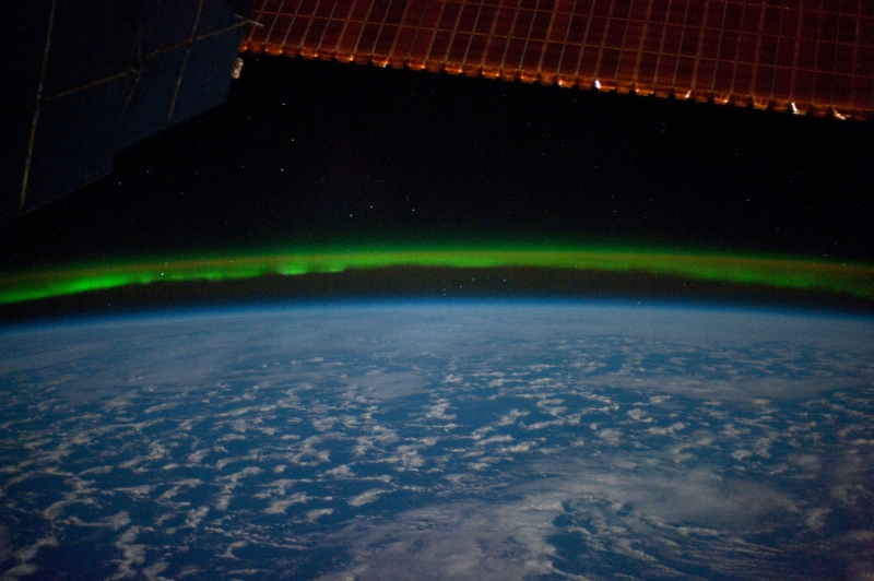 12. Stars, a Green Aurora Australis (Southern Lights), and the Indian Ocean on March 28, 2010 at 23:20:02 GMT, As Seen From the International Space Station (Expedition Twenty-Three). Photo Credit: NASA; ISS023-E-16645, International Space Station (Expedition 23); Image Science and Analysis Laboratory, NASA-Johnson Space Center. 'Astronaut Photography of Earth - Display Record.' <http://eol.jsc.nasa.gov/scripts/sseop/photo.pl?mission=ISS023&roll=E&frame=16645>; National Aeronautics and Space Administration (NASA, http://www.nasa.gov), Government of the United States of America (USA).