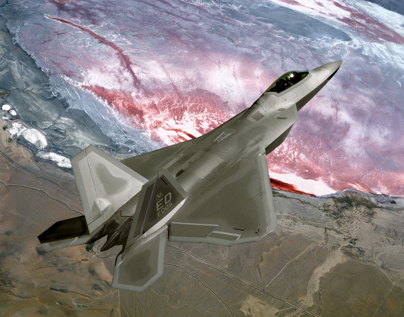 20. U.S. Air Force F/A-22 Raptor Stealth Fighter Jet On a Training Mission, State of California, USA. Photo Credit: United States Air Force; AF.mil - Photos (http://www.af.mil/photos, 050401-F-0000J-001), United States Department of Defense (DoD, http://www.DefenseLink.mil or http://www.dod.gov), Government of the United States of America (USA).