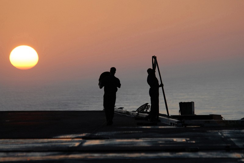 42. The Setting of the Sun, April 2, 2007, South China Sea. Photo Credit: Mass Communication Specialist 2nd Class Joseph M. Buliavac, Navy NewsStand - Eye on the Fleet Photo Gallery (http://www.news.navy.mil/view_photos.asp, 070402-N-3659B-214), United States Navy (USN, http://www.navy.mil), United States Department of Defense (DoD, http://www.DefenseLink.mil or http://www.dod.gov), Government of the United States of America (USA).