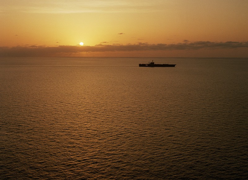 46. Beautiful Golden Sunset at Sea, March 20, 1987, Indian Ocean. Photo Credit: PH3 C. Whorton, United States Navy (USN, http://www.navy.mil); Defense Visual Information Center (DVIC, http://www.DoDMedia.osd.mil, DNSC8710940) and United States Navy (USN, http://www.navy.mil), United States Department of Defense (DoD, http://www.DefenseLink.mil or http://www.dod.gov), Government of the United States of America (USA).