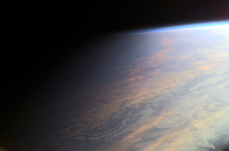 75. Pitch Black Night, Earth's Terminator, and Full Daylight at 22:33:05 GMT on June 17, 2001, As Seen From the International Space Station (Expedition 2). Photo Credit: ISS002-E-7377, Ocean, Sunglint clouds, Earth's terminator, Day side, Night side, Earth's limb, International Space Station (Expedition Two); Image Science and Analysis Laboratory, NASA-Johnson Space Center. 'Astronaut Photography of Earth - Display Record.' <http://eol.jsc.nasa.gov/scripts/sseop/photo.pl?mission=ISS002&roll=E&frame=7377>; National Aeronautics and Space Administration (NASA, http://www.nasa.gov), Government of the United States of America (USA).