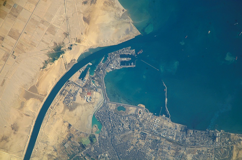 88. Port of Suez and Gulf of Suez, Jumhuriyat Misr al-Arabiyah - Arab Republic of Egypt, December 30, 2007 at 12:53:29.484 GMT, As Seen From the International Space Station (Expedition 16). Photo Credit: NASA; ISS016-E-19375, Port of Suez, Gulf of Suez, Egypt, Africa, International Space Station (Expedition Sixteen); Image Science and Analysis Laboratory, NASA-Johnson Space Center. 'Astronaut Photography of Earth - Display Record.' <http://eol.jsc.nasa.gov/scripts/sseop/photo.pl?mission=ISS016&roll=E&frame=19375>; National Aeronautics and Space Administration (NASA, http://www.nasa.gov), Government of the United States of America (USA).