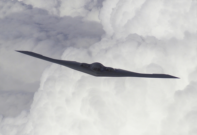 34. A U.S. Air Force B-2 Spirit Stealth Bomber Prepares For Refueling, October 5, 2000, McGuire Air Force Base, State of New Jersey, USA. Photo Credit: Scott H. Spitzer, United States Air Force; Defense Visual Information (DVI, http://www.DefenseImagery.mil, 001005-F-1166S-010 and 001005-F-KF493-010) and United States Air Force (USAF, http://www.af.mil), United States Department of Defense (DoD, http://www.DefenseLink.mil or http://www.dod.gov), Government of the United States of America (USA).