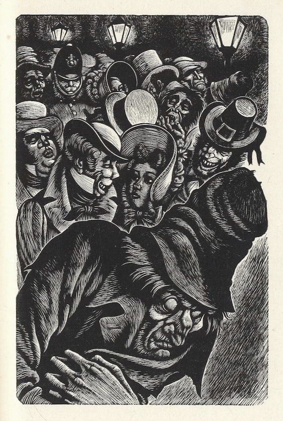 Fritz Eichenberg engraving of Poe's The Man of the Crowd