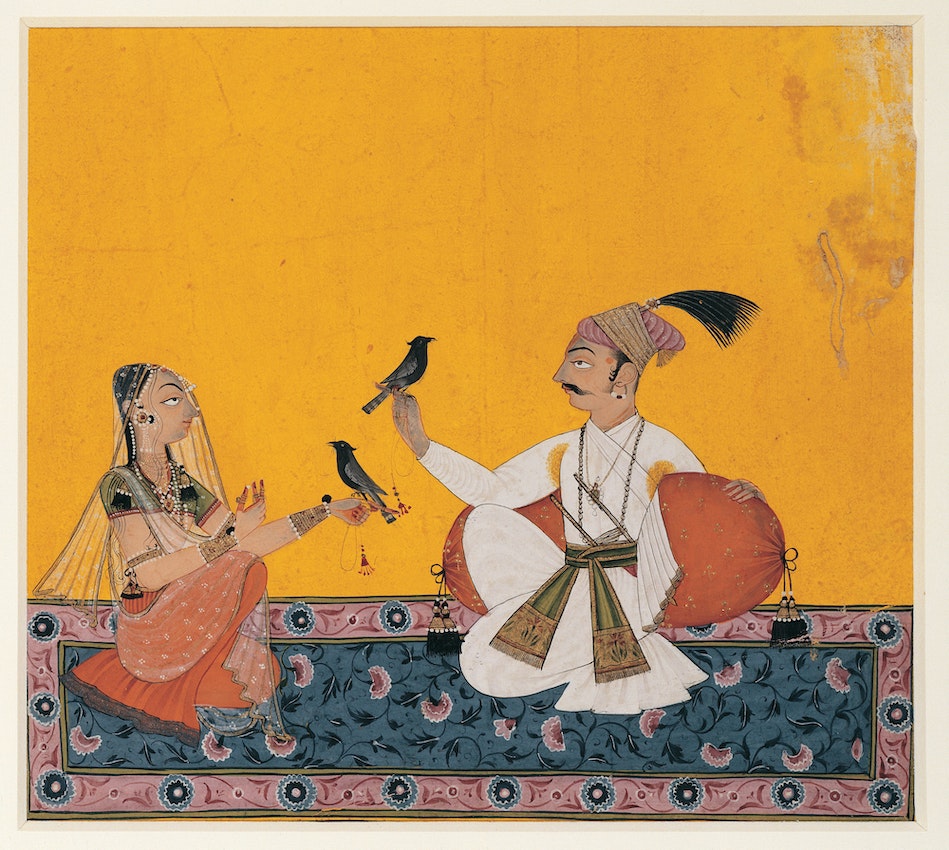 Kausa Ragaputra Indian Yellow)
caption={Ragamala Rajput painting from northern India, ca. 1700, displaying heavy use of "Indian yellow" — <a href=_https_/commons.wikimedia.org/wiki/File_Kausa_Ragaputra.jpg__Source_/a__.html class=