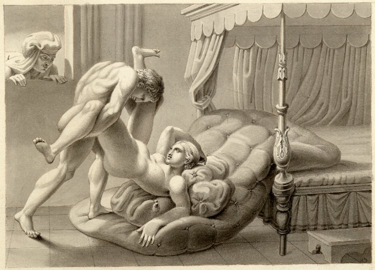 File:Couple making love at the end of a four-poster bed.jpg
