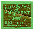 1866, Hussey's Special Message Post. 10¢, #87LE2 (gold on green)