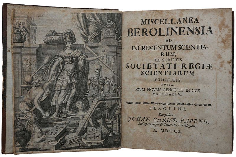 File:Title page and frontispiece to Miscellanea Berolensia ad incrementum scientiarum (1710).jpg