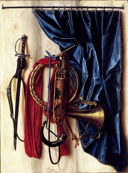File:Cornelis Norbertus Gijsbrechts - Trompe l'oeil with curtain and hunting implements.jpg