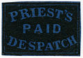 1851, Priest's Despatch, Paid (2¢) #121L5 (black on blue) Forgery A